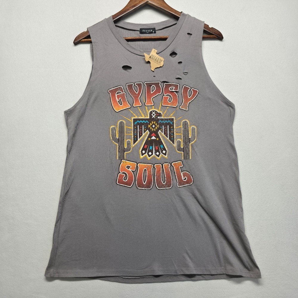 Zutter Bellum & Rogue Men's Distressed Gypsy Soul Sleeveless Tank Top Size Med